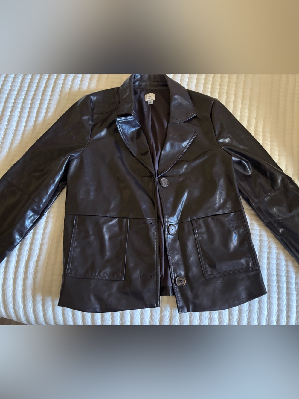 a new day Dark Brown Faux Leather Button Front Jacket